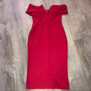 Red Off-Shoulder Midi Dress - Unbranded